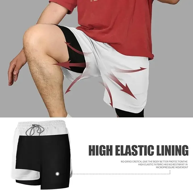 Pantalones cortos de doble capa de Anime de una pieza para hombre, entrenamiento de gimnasia, estampado de Luffy Zoro, tela de secado rápido, talla grande, ajuste holgado con bolsillos