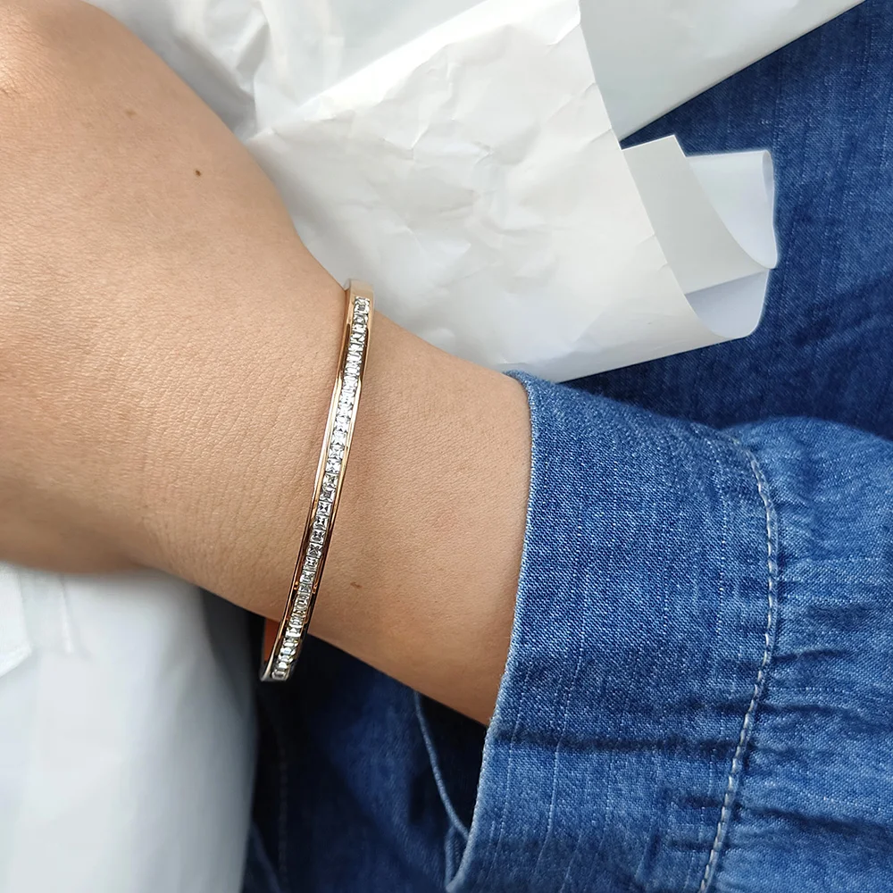 Fashionable New Stainless Steel Bracelet Jewelry for Women Men Simple Rhinestone Gold Plated Girls Gift Hot Selling Free Shippin