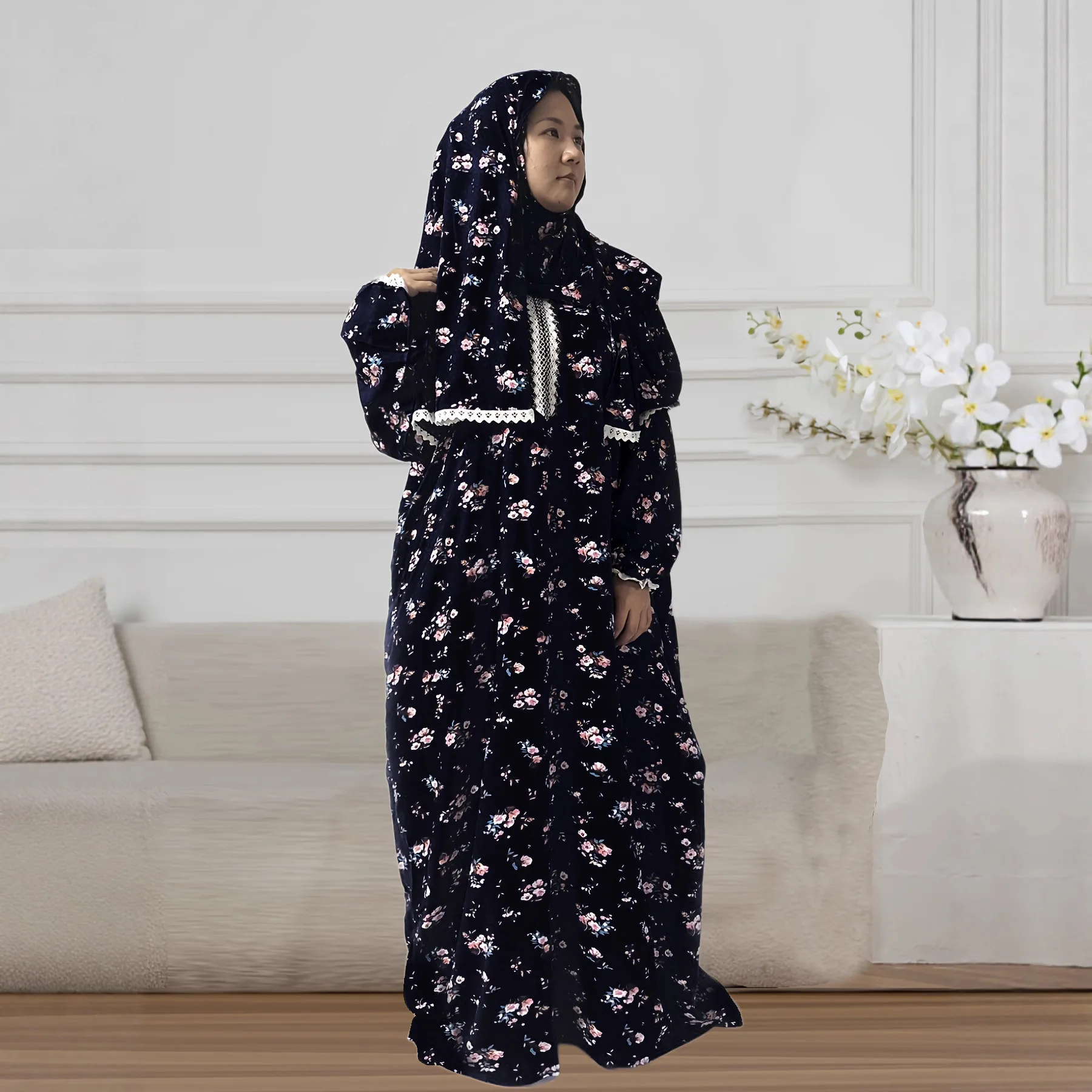 Venta al por mayor, bufanda de algodón de rayón, Hijab Abaya, mujer musulmana, chica, vestido informal Floral suelto, bata turca de Dubái, caftán, ropa islámica