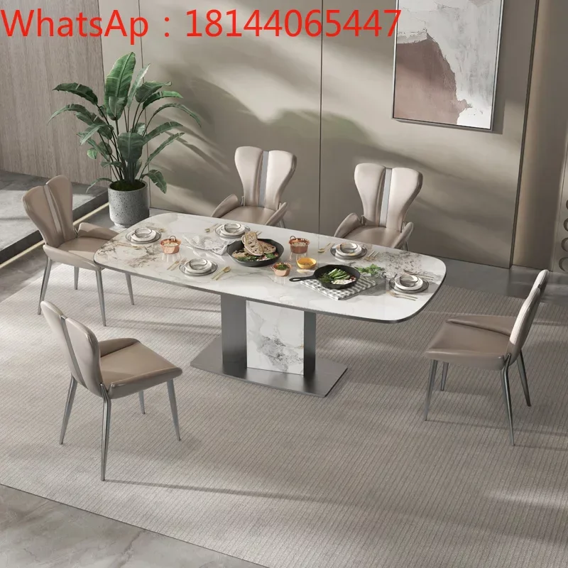 Simple rock plate dining table Italian style extremely simple light luxury rectangular  dining table and chair combination