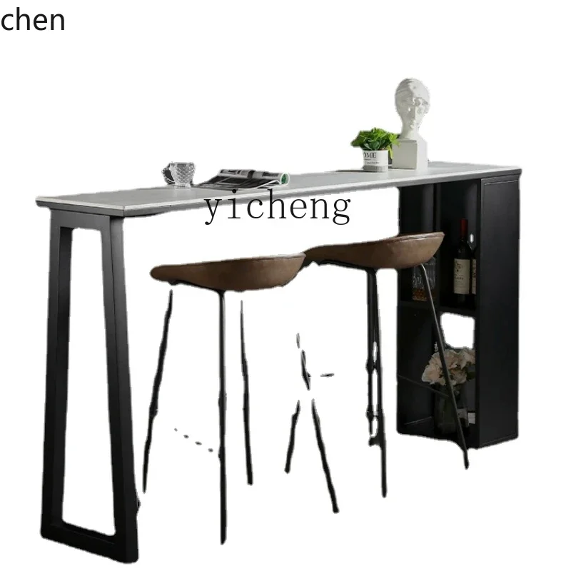 HXL لوحة حجرية منصة مشروبات نافذة المنزل شرفة شريط صغير طاولة عالية الساق طاولة رخامية عائلية #2