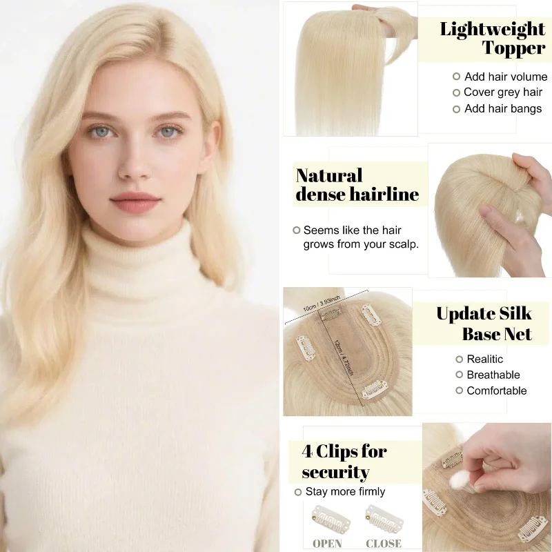 Machine Made 100% Human Hair Topper Clip-in Women Wig Hairpiece Breathable Comfort Colors #27/#99J Wholesale Ready