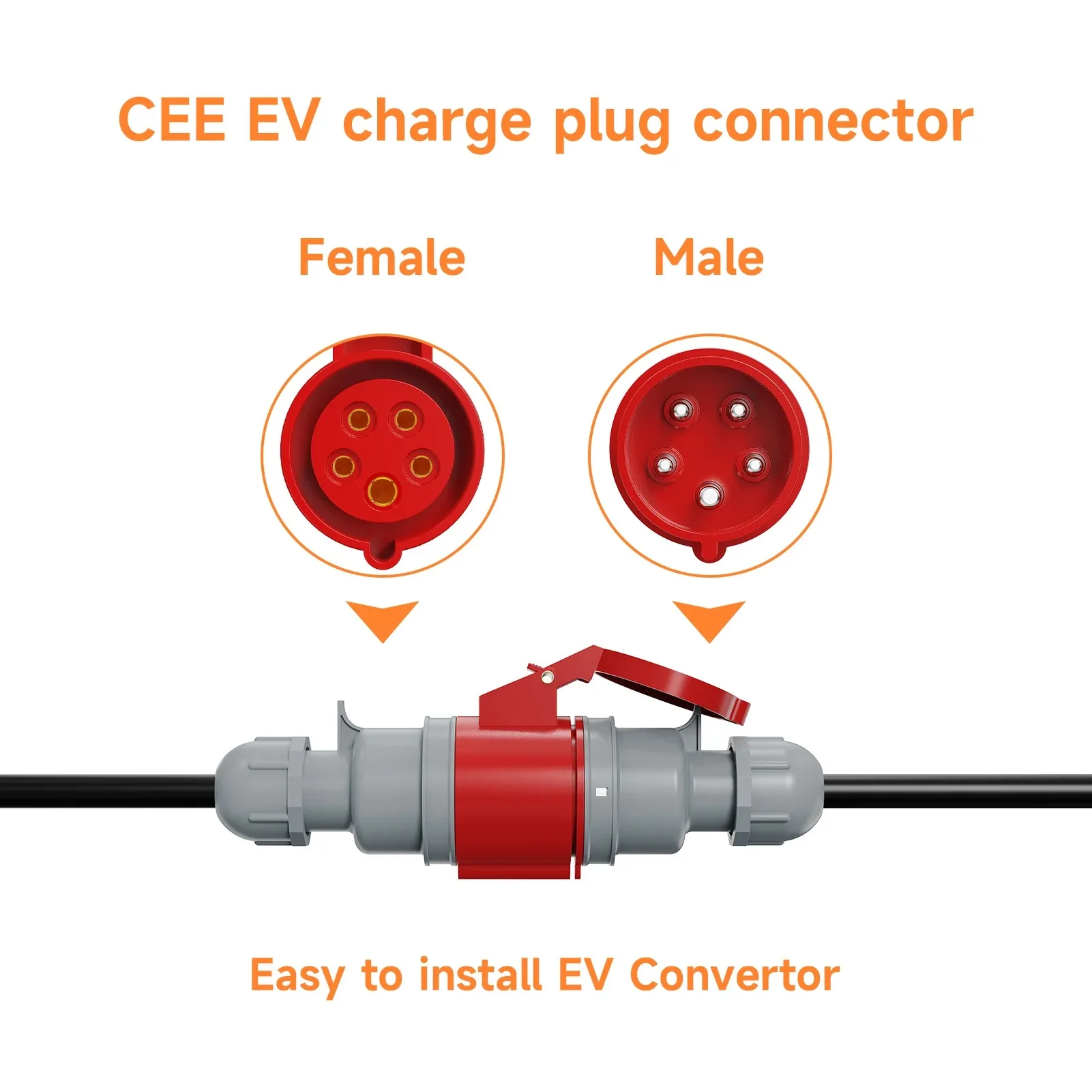 JNTAFEV 5-poliger roter CEE-auf-Schuko-Adapter für EV-Ladegeräte, CEE-Buchse, Wandsteckdose, kompatibel mit 16A 3-Phasen 11KW tragbarem Ladegerät