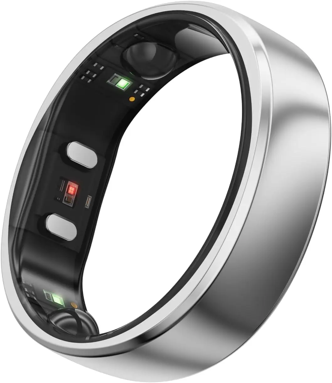Apnea Monitoring No Subscription 12-Day Battery Stress Heart Rate Women's Health Tracker Android iOS Compatible Silver Size 9