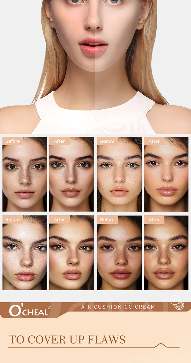 O'CHEAL Mushroom Cushion CC Cream Gesichts-Make-up Luftige Abdeckung Langanhaltend Feuchtigkeitsspendend Wasserfest Ölkontrolle Concealer BB Cream – Detail 5