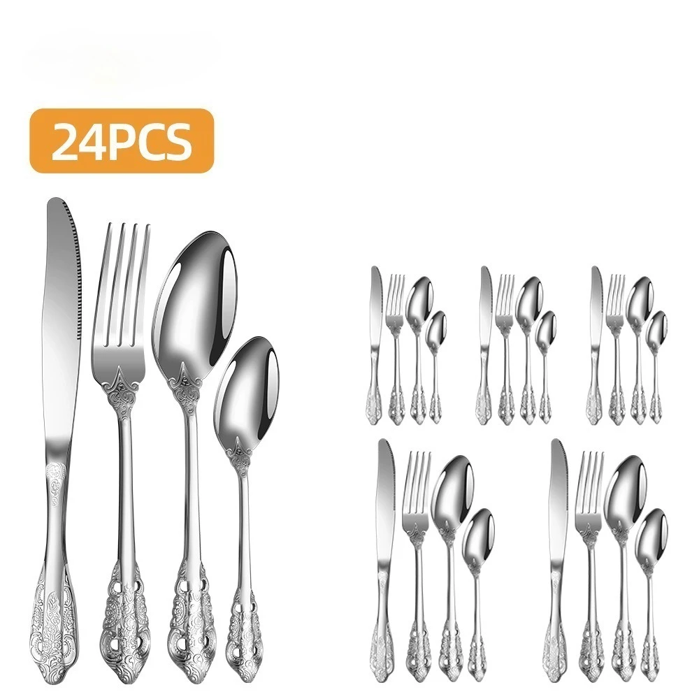 25 years of n knives, forks and spoons set, hotel high-value palace thickened stainless steel tableware 24-piece set