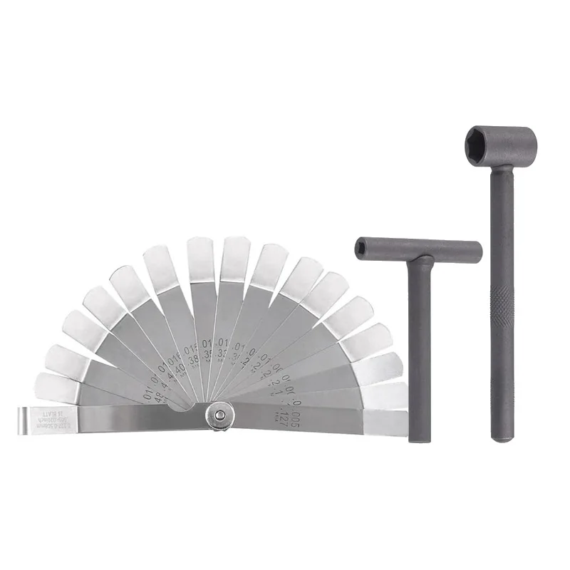 Motorcycle Valve Adjustment Tool Set with 16-Blade Feeler Gauge T-Handle Wrenches for Engine Maintenance