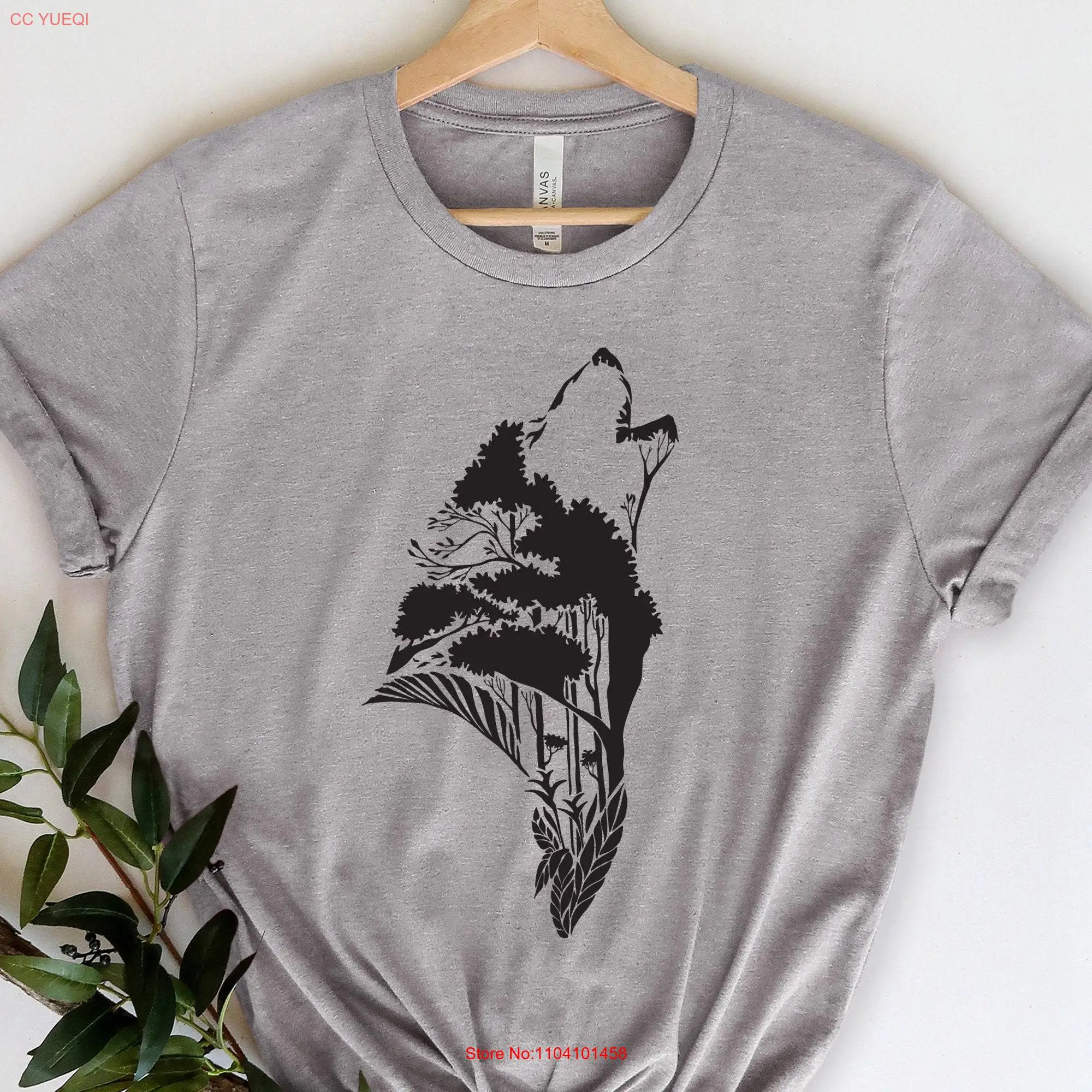 Wolf T Shirt Howling Floral Lover Animal Dog Girl Wildlife Animals long or short sleeves