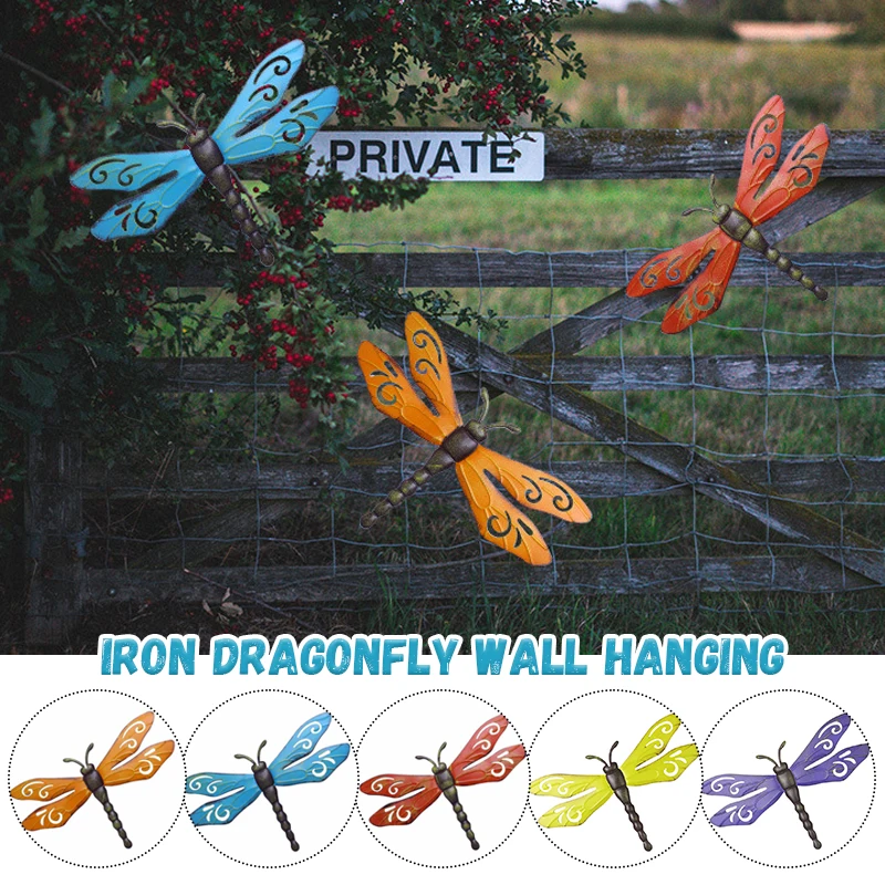 Metal Iron Dragonfly Home Wall Pendant Art Sculpture Outdoor Hanging Ornament Dragonfly For Garden Hanging Wall Decoration