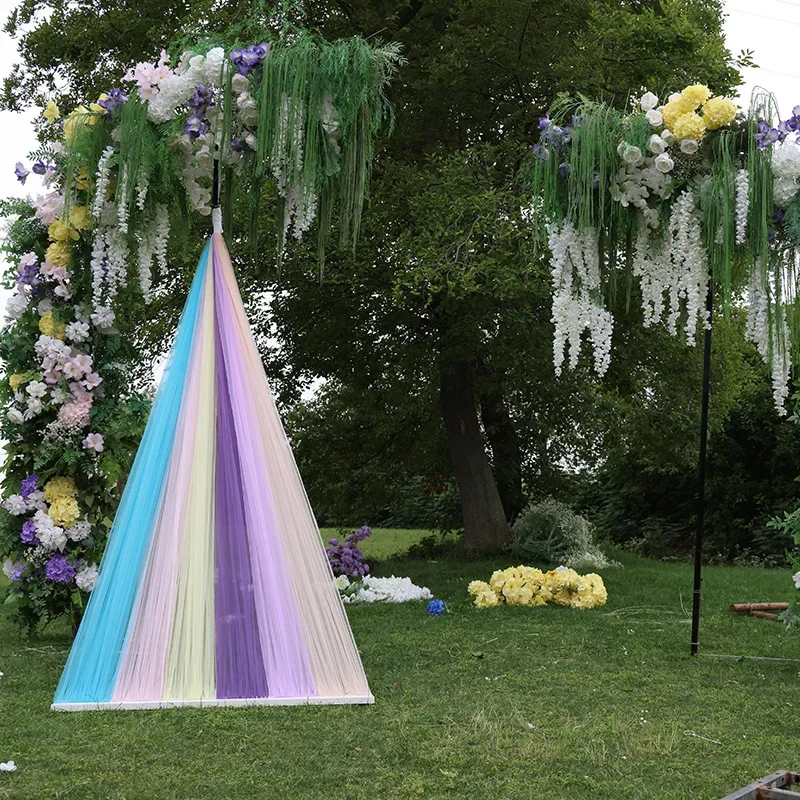 Wedding rainbow ceiling gauze mantle mesh atmosphere decoration outdoor wedding decoration wedding scene stage background
