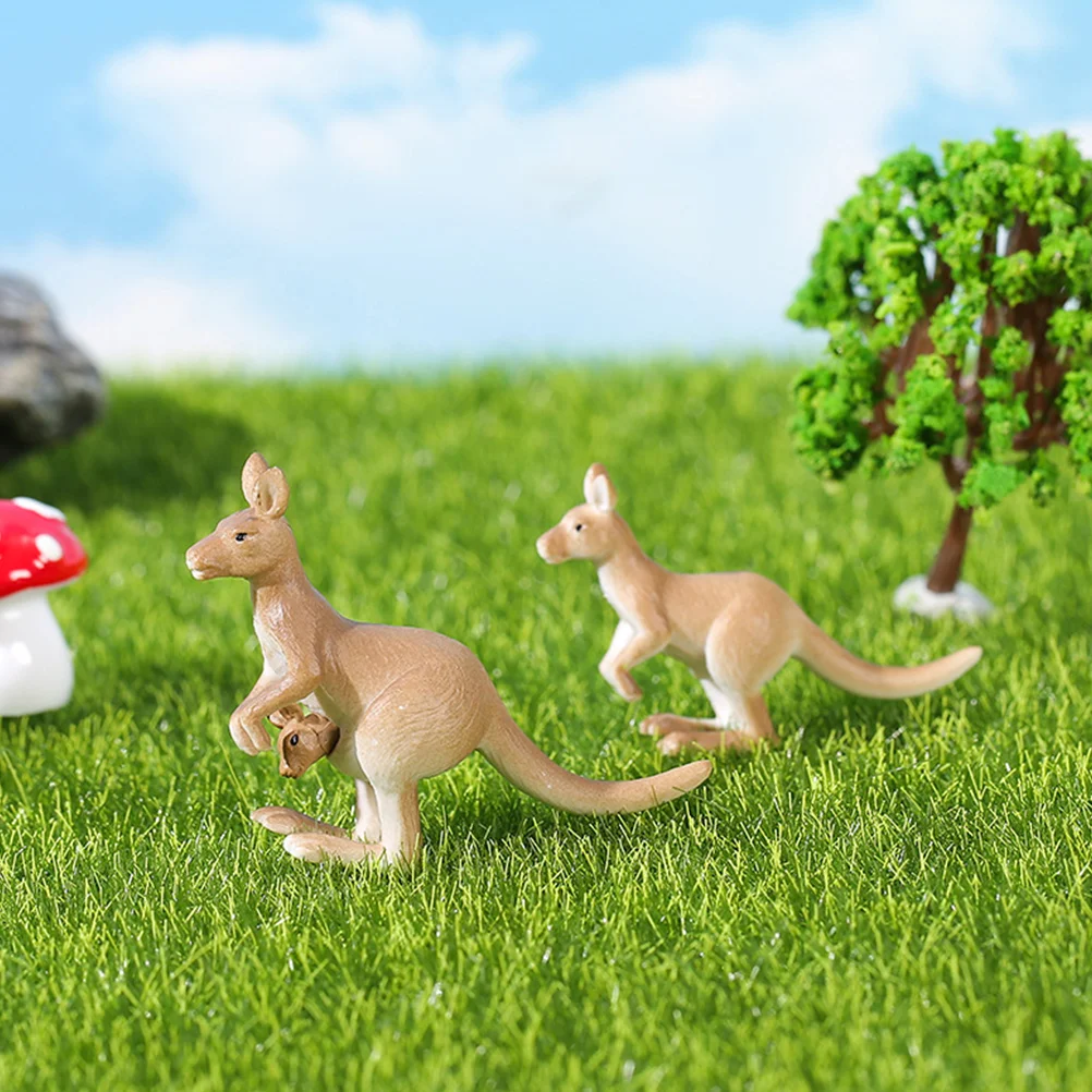 

4 Pcs Small Bunny Figurines Micro Landscape Ornament Mini Kangaroo Decorations Light Brown Miniature Figure