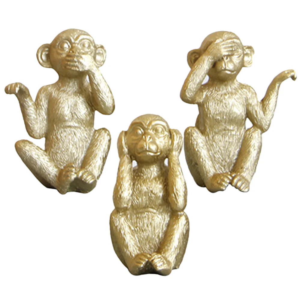 3 Pcs Resin Monkey Figurine Set Creative Desktop Animal Decor Living Room Office Coffee Shop Library Statues Safe