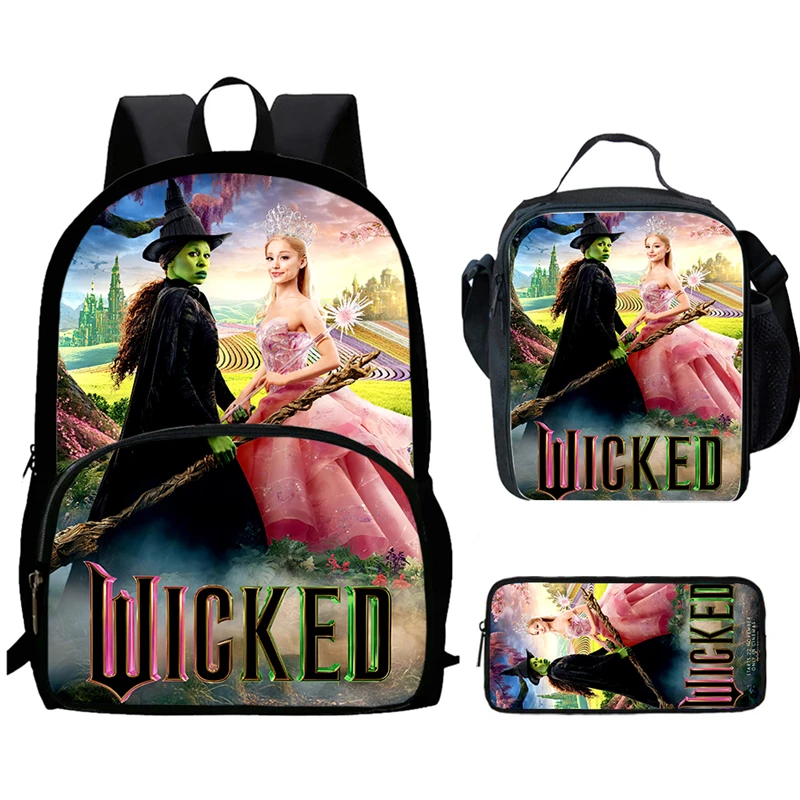 3Pcs Set W-Wicked Anime Bags Child School Backpack with Lunch Bags Pencil Bags,Cartoon Schoolbags for Boys Girls Best Gift