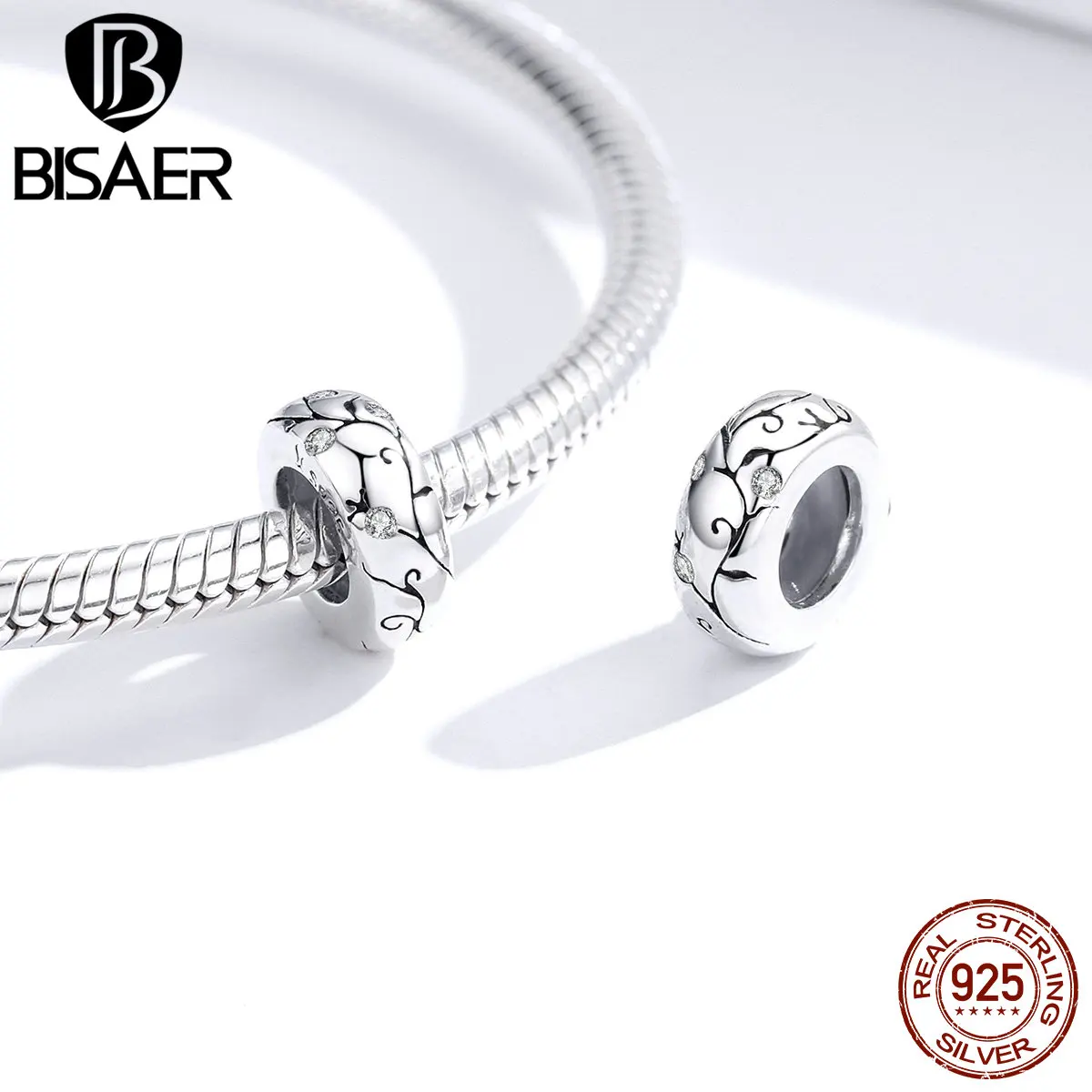 BISAER 100% 925 Sterling Silver Flower Charms Bloosm Butterfly Beads Fit Oryginalna bransoletka dla kobiet DIY Biżuteria ECC1323