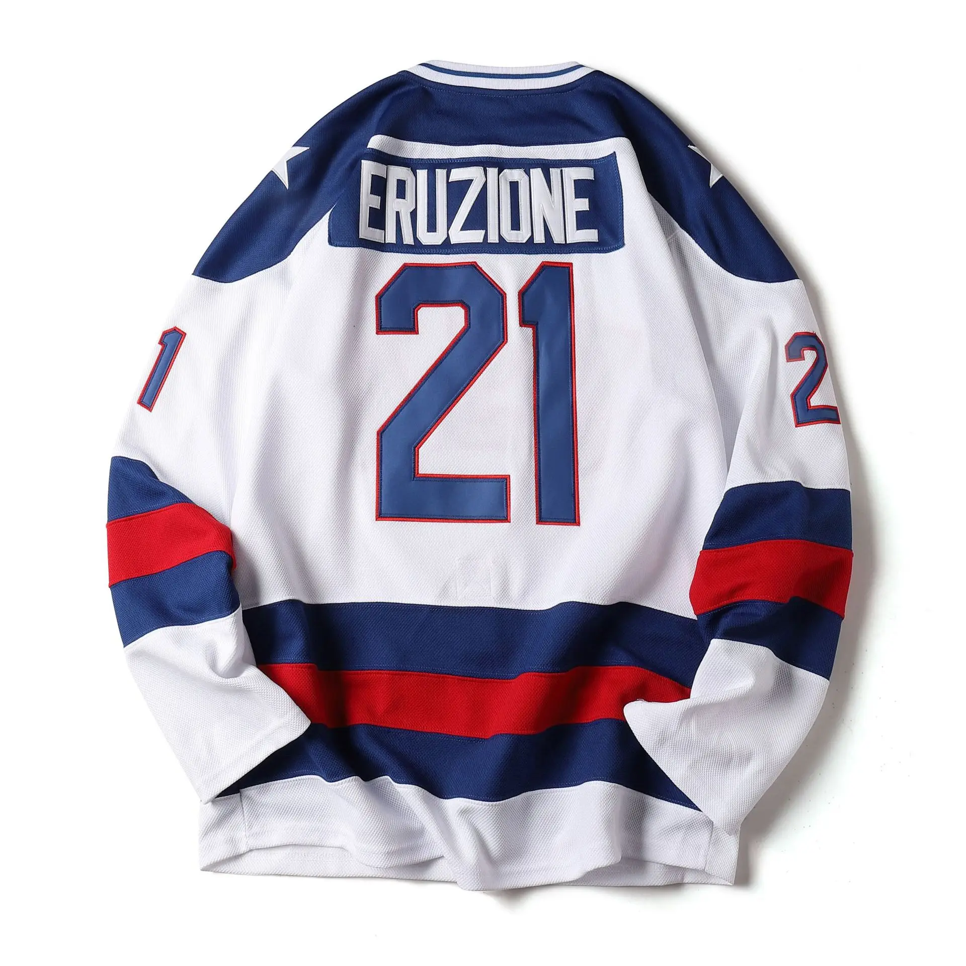 USA Hockey Jersey #21 Mike Eruzione 1980 Miracle On Ice Hockey Jersey White Blue