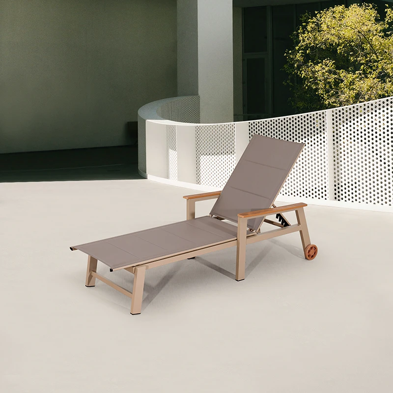

New Exterior Garden Aluminum Chaise Sun Lounger Furniture Outdoor Pool Double Teslin Lounge Chairs With Wheels