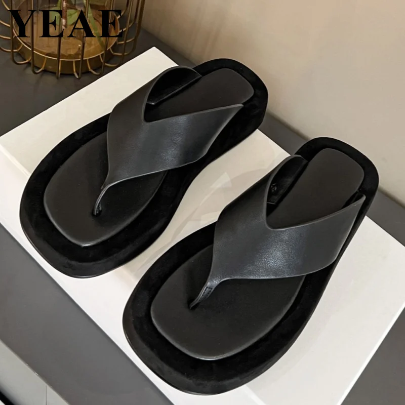 

Women Slippers Outside Beach Flat Flip-flop 2023 Leather Platform Slippers Indoor Home Casual Shoes Summer Sandals Black White