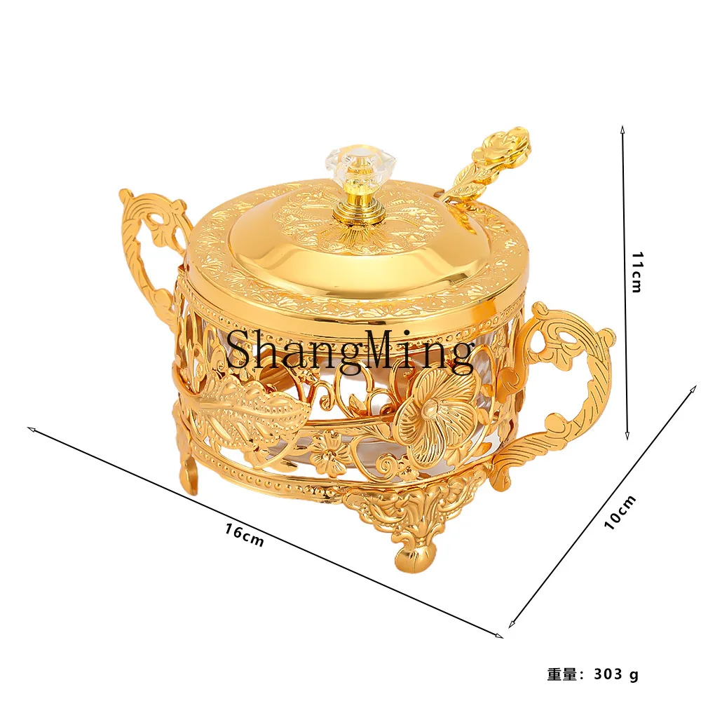 

PYH creative flower decorative sugar cup household metal seasoning jar exquisite transparent glass sugar jar salt seasoning