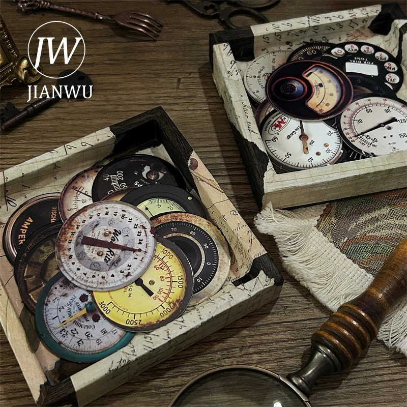

JIANWU Vintage Cyberpunk Dial Clock Round Landscape Collage Scrapbook Material Paper Creative DIY Junk Journal Stationery
