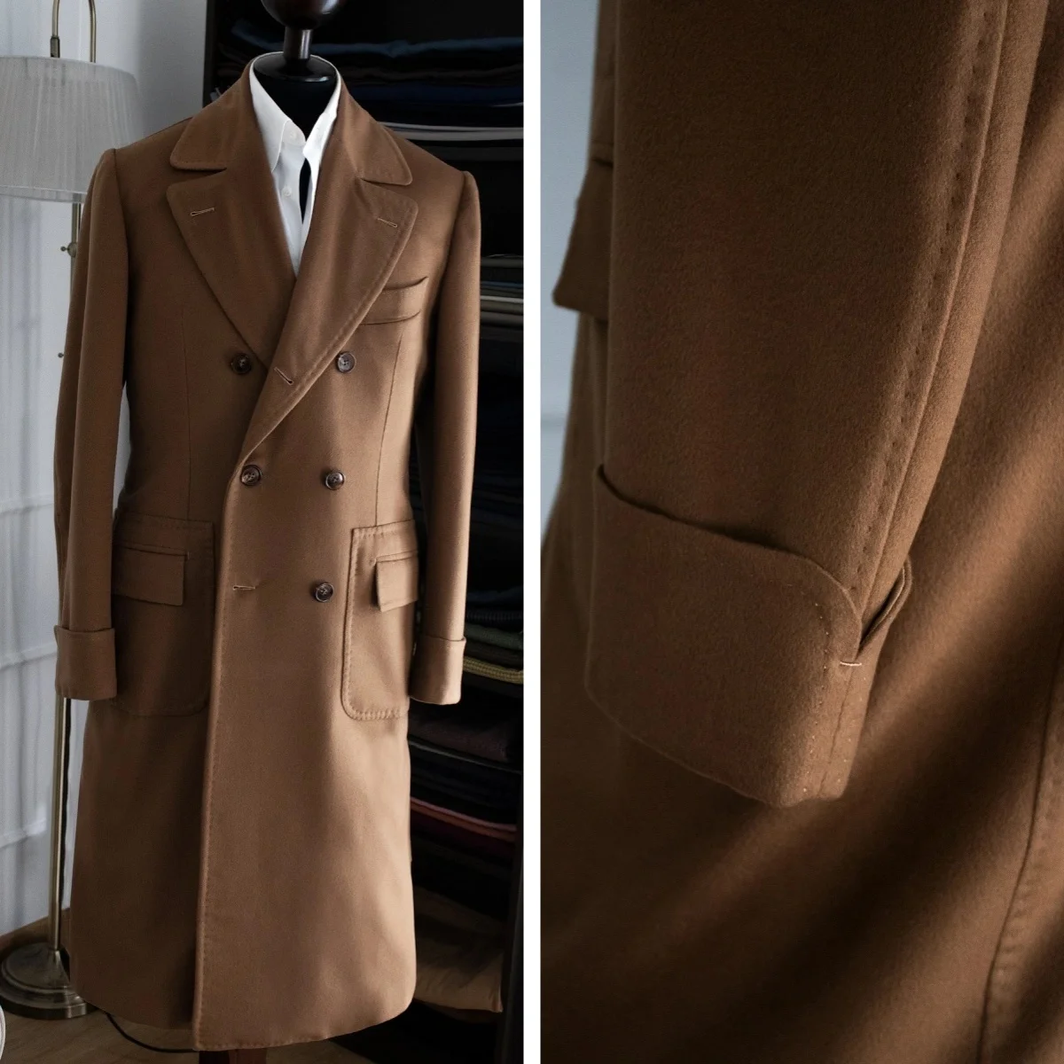 معطف رجالي طويل غير رسمي مزيج مزدوج الصدر سترة معطف شتوي الأعمال خمر الزفاف أبلى مخصص #1