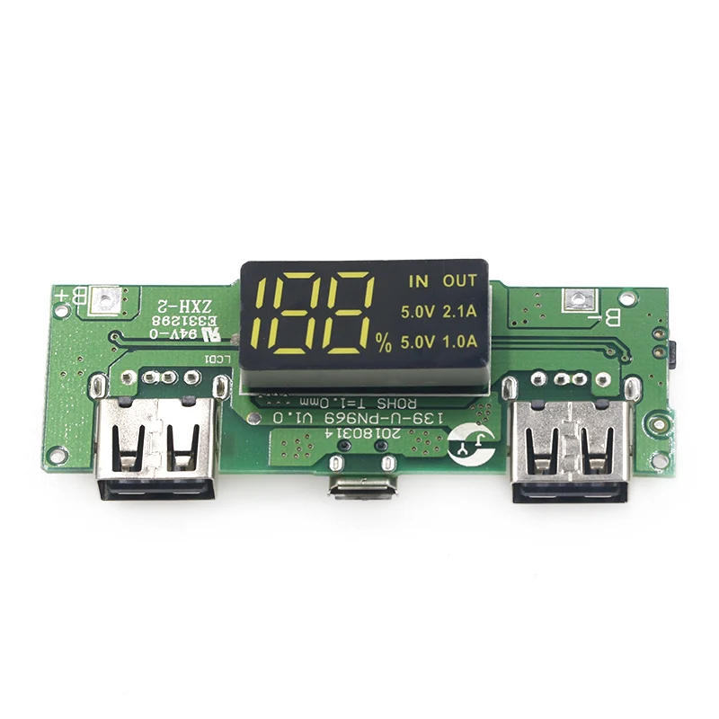 Placa de cargador de batería de litio, módulo de carga, protección de circuito, LED, USB Dual, 5V, 2.4A, Micro/tipo-c, Banco de energía móvil, 18650