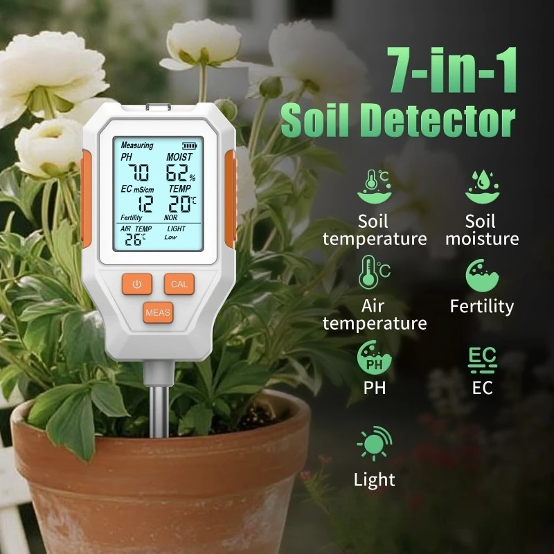 7‑in‑1 Multifunctional Soil Tester PH EC Moisture Fertility Light Temperature Detector For Orchard Compost Horticulture