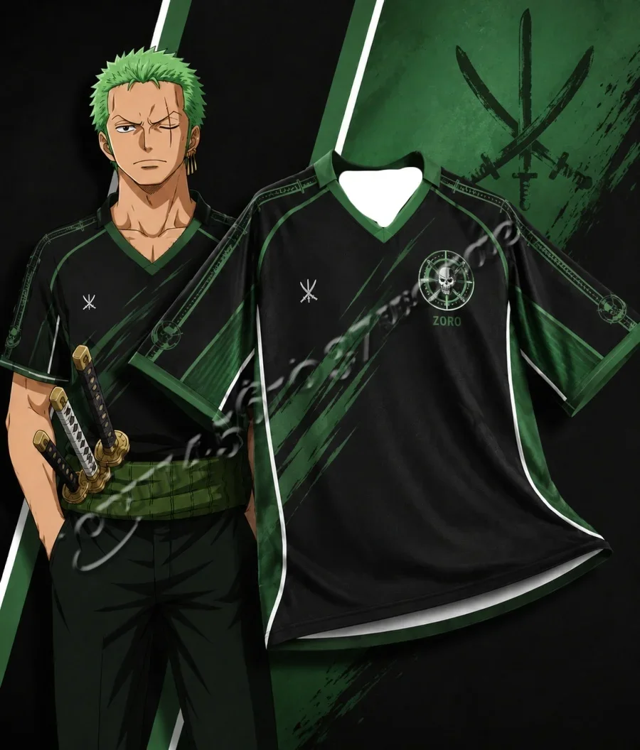 FamilyMatching 2026/27 Neues One Piece Zoro Serie Fußballtrikot mit Kragen, Modisches Unisex Anime Sport T-Shirt – Detail 5