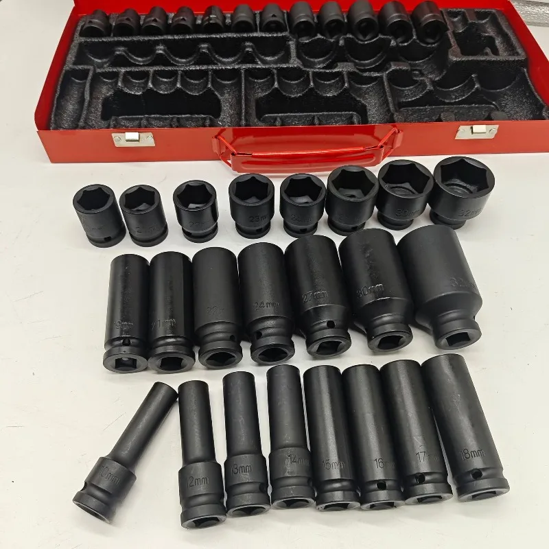 1/2 Inch Drive Heavy Duty Extended Hex Impact Socket Set 35Pcs Thickened Sleeve for Electric Wrench Pneumatic Tool Kit