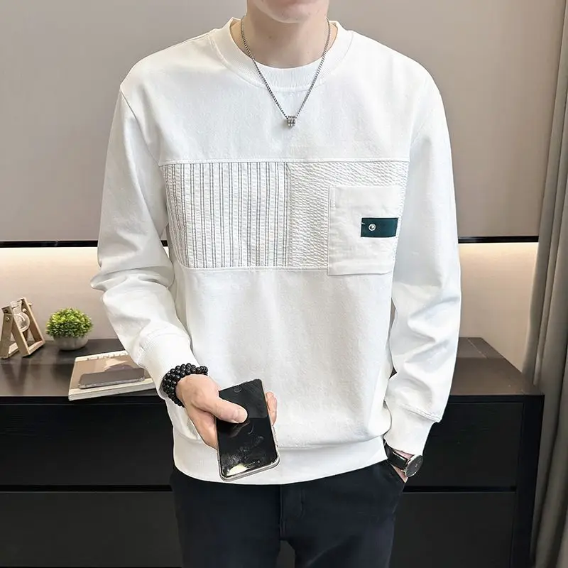 Womens Crew Neck Sweater Autumn and Winter Men's Bottoming Top 2024 New Trend Loose Long-sleeved T-shirt Splicing Jacket