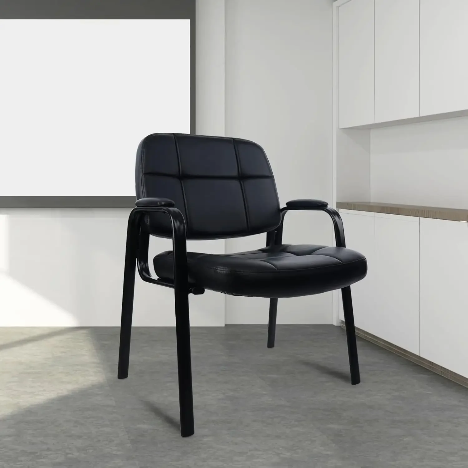 Waiting Room Guest Chair, Leather Office Reception Chair No Wheels with Padded Arms for Elderly Home