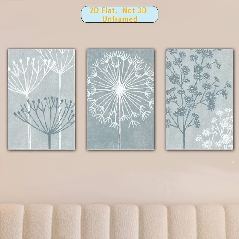 3pcs frameless Canvas Painting 2D Flat, 2D Flat, 3pcss, 2D Flat Printing, Frameless, 3pcs Set of Retro Plant Seed Head Prints, B
