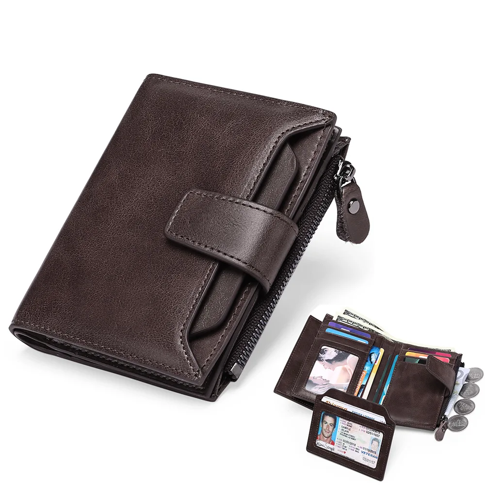 Genuine Leather Unisex  Solid Short Wallet Small Purse