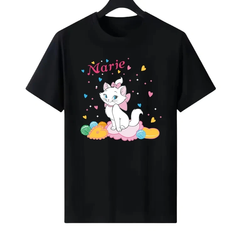 

Disney Marie Cat Pattern Woman Fashion Cartoon Loose Parent-child Clothing Tops Ladies Cheap Short Sleeves T-Shirt Sweatshirts