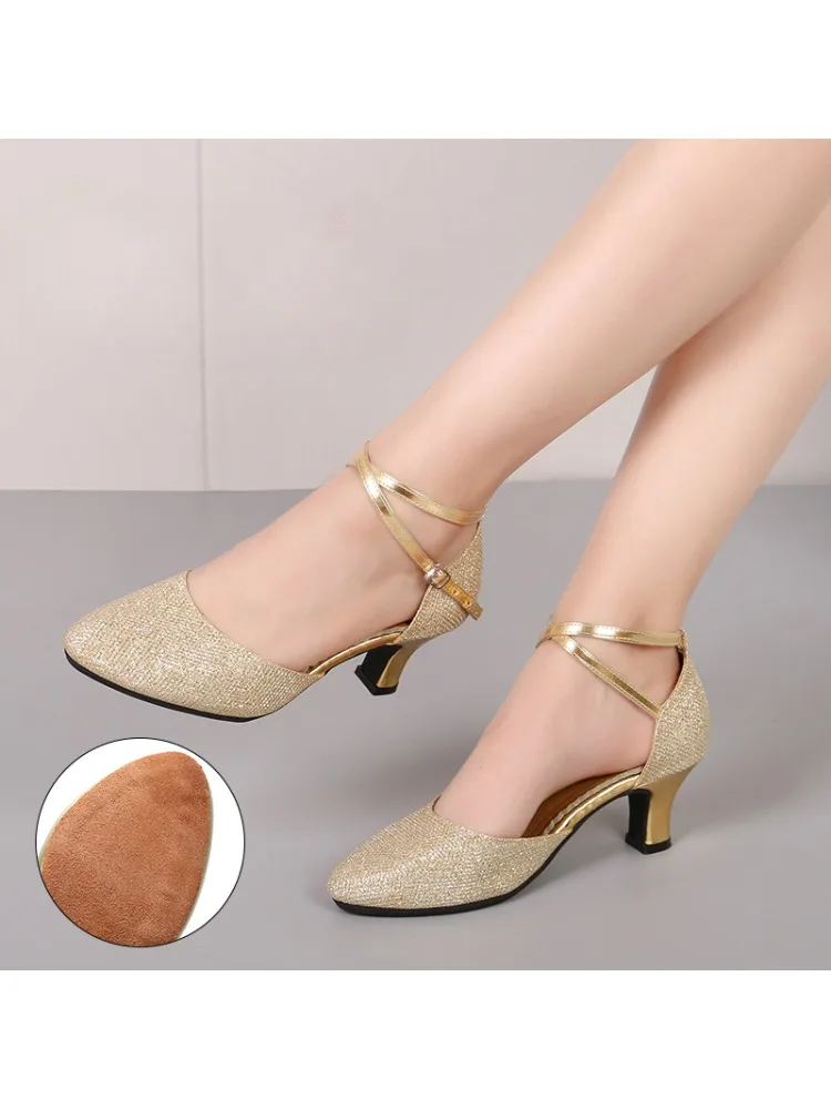 Standardowe buty do tańca towarzyskiego dla kobiet, brokatowe, z zakrytymi palcami, buty do tańca nowoczesnego, salsa, taniec towarzyski, tango, buty do tańca latynoamerykańskiego dla dziewcząt. — 2