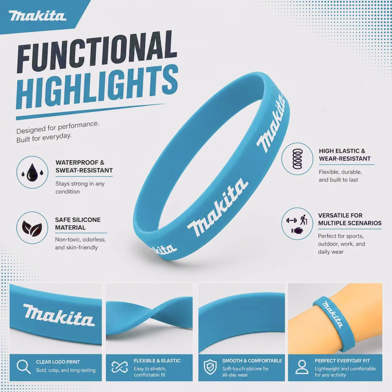 Makita Tool Decor Paar Basketball Sportarmband Fitness Gummiarmband – Detail 2