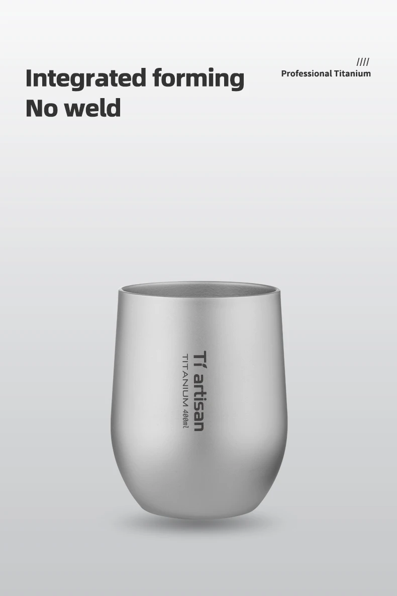 Tiartisan 255ml/400ml Reiner Titan-Bierbecher, Outdoor-Camping-Trinkgefäß, Leichter Tragbarer Doppelwandiger Kaffee- und Teetasse – Detail 7