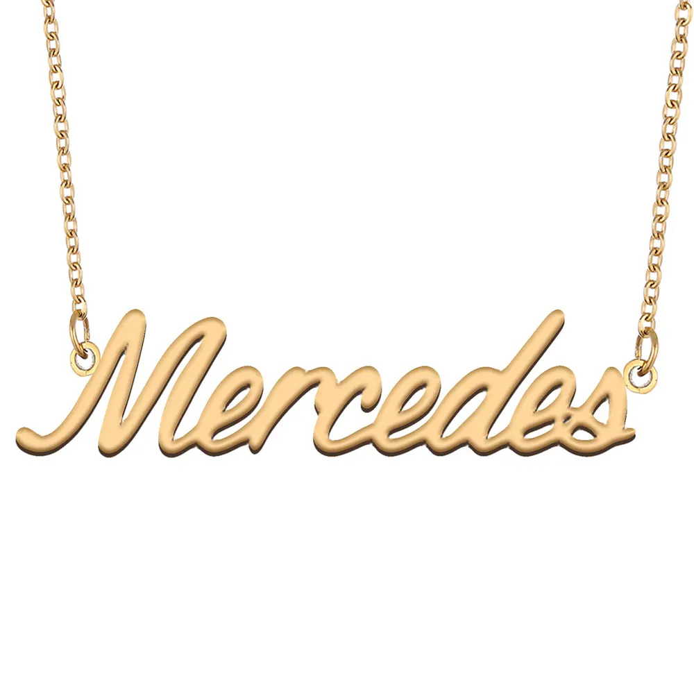 

Mercedes Name Necklace for Women Stainless Steel Jewelry Gold Color Nameplate Pendant Collares Para Mujer Letters Choker