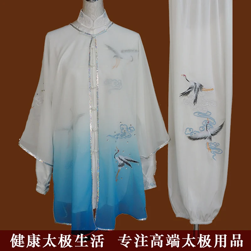 Premium Tai Chi Suit Embroidered Crane Martial Arts Wear Men Women Professional Team Performance Competition Outfit Design