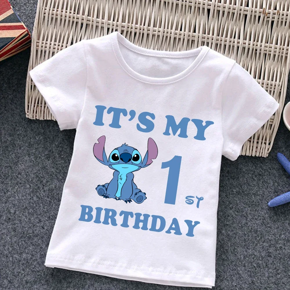 Neue Stich Kinder T-Shirt Geburtstag Nummer Sommerkleid ung Kawaii Anime Cartoons Kinder Junge Mädchen T-Shirts lässig Top