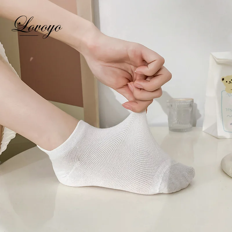 New Spring CottonEmbroidered Breathable Mesh White Socks Female Cute  Sakura Bowknot Short SocksCasual Funny Ankle Socks