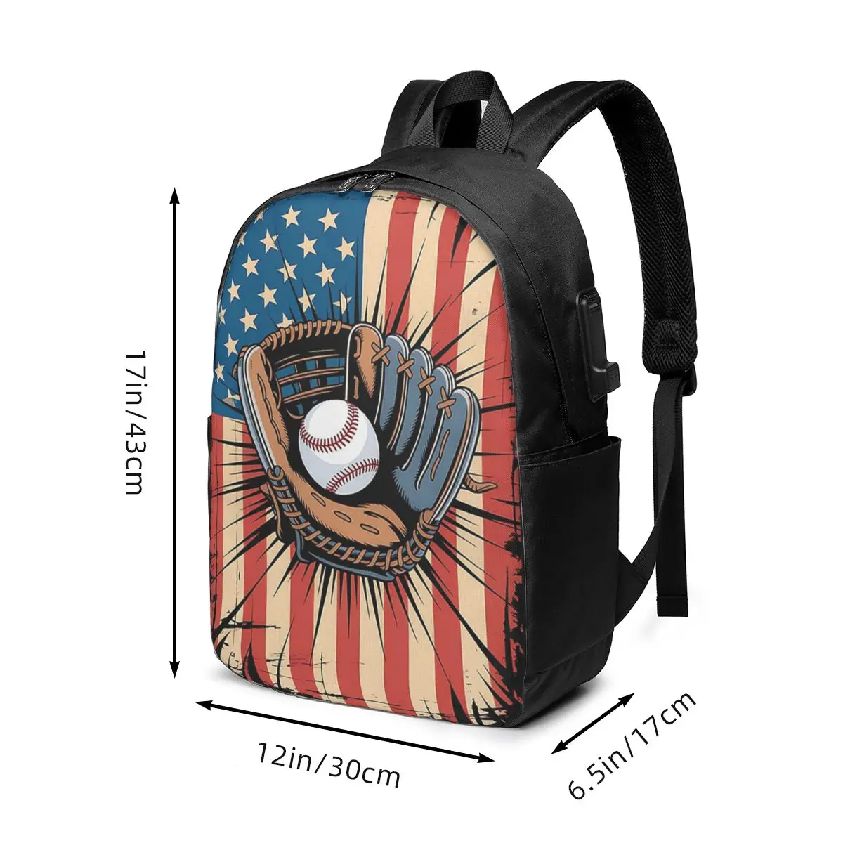 American Flag Baseball Glove And Ball Backpack Travel Notebook Bag Computer College Student School Bag Laptop Shoulder Bags