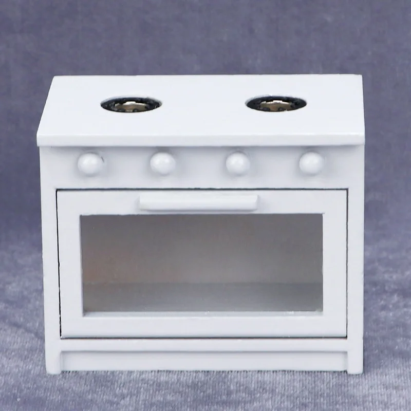 1:12 스케일 인형집 미니어처 화이트 가스 스토브 - 역할 놀이 장식 소품용 나무 주방 가구