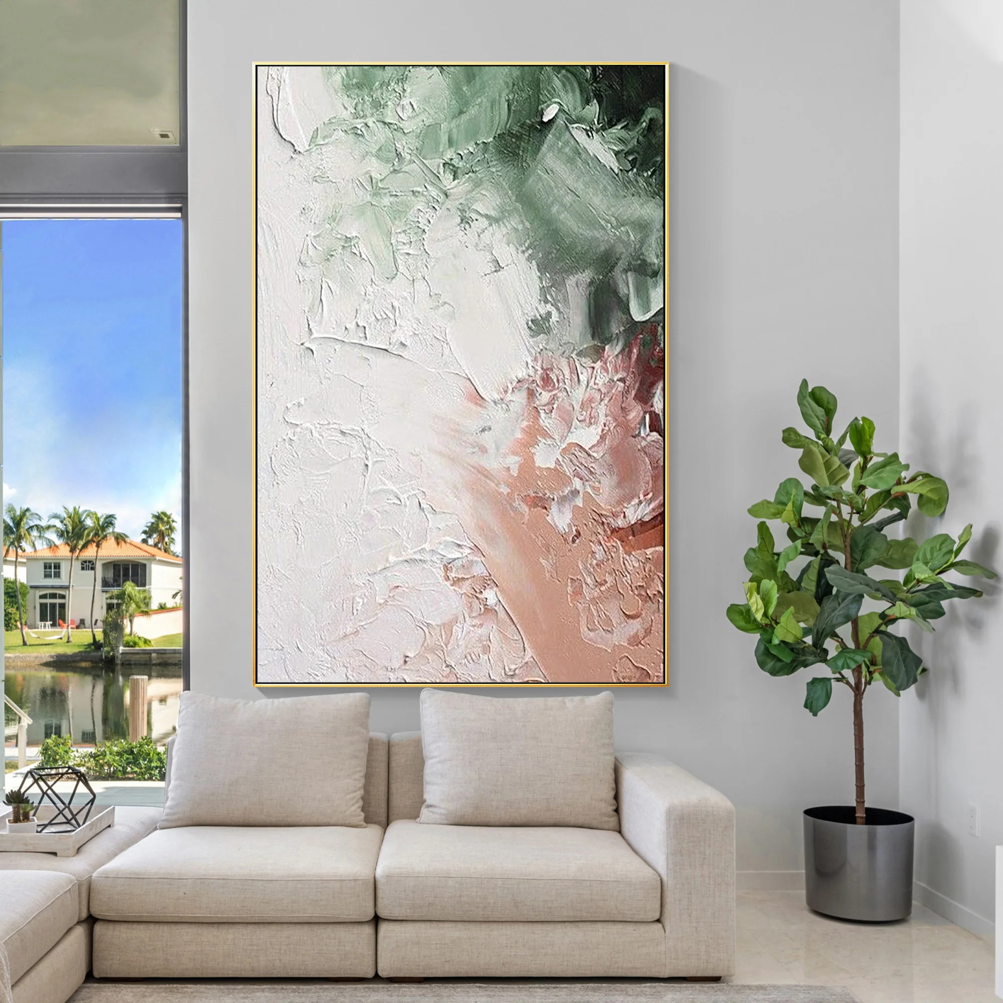 

Beige Green Acrylic Abstract Painting On Canvas Wall Art Large Wall Art Home Wall Decor Palette Knife Textured Painting