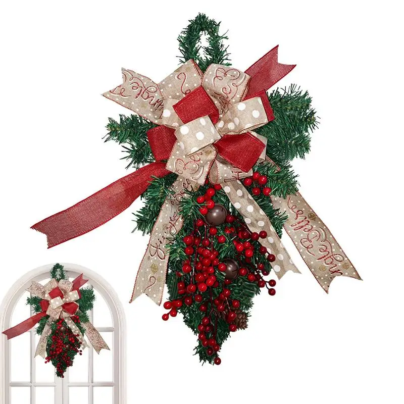 Christmas Swag Wreath 23.62 In Christmas Door Swag With Pine Cones Red Berries Holiday Favor Artificial Teardrop Decorative Swag