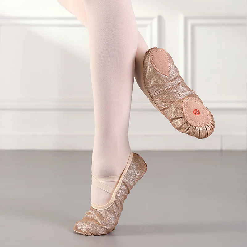 Sapatos de dança de balé yoga ginásio chinelos planos glitter crianças mulheres ballet apartamentos crianças praticar sapatos de dança sola macia sapato de treinamento