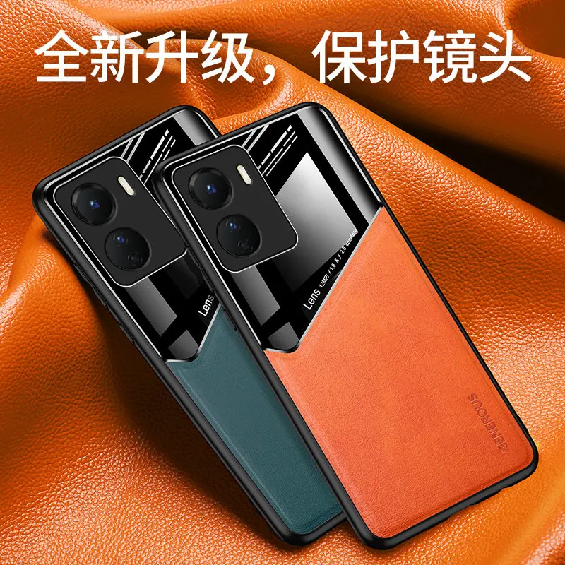 Car Magnetic Case for Vivo Y02S VivoY02S 4G V2203 Silicone Soft TPU Bumper Mirror Leather Cover for Vivo Y02S VivoY02S 4G V2203