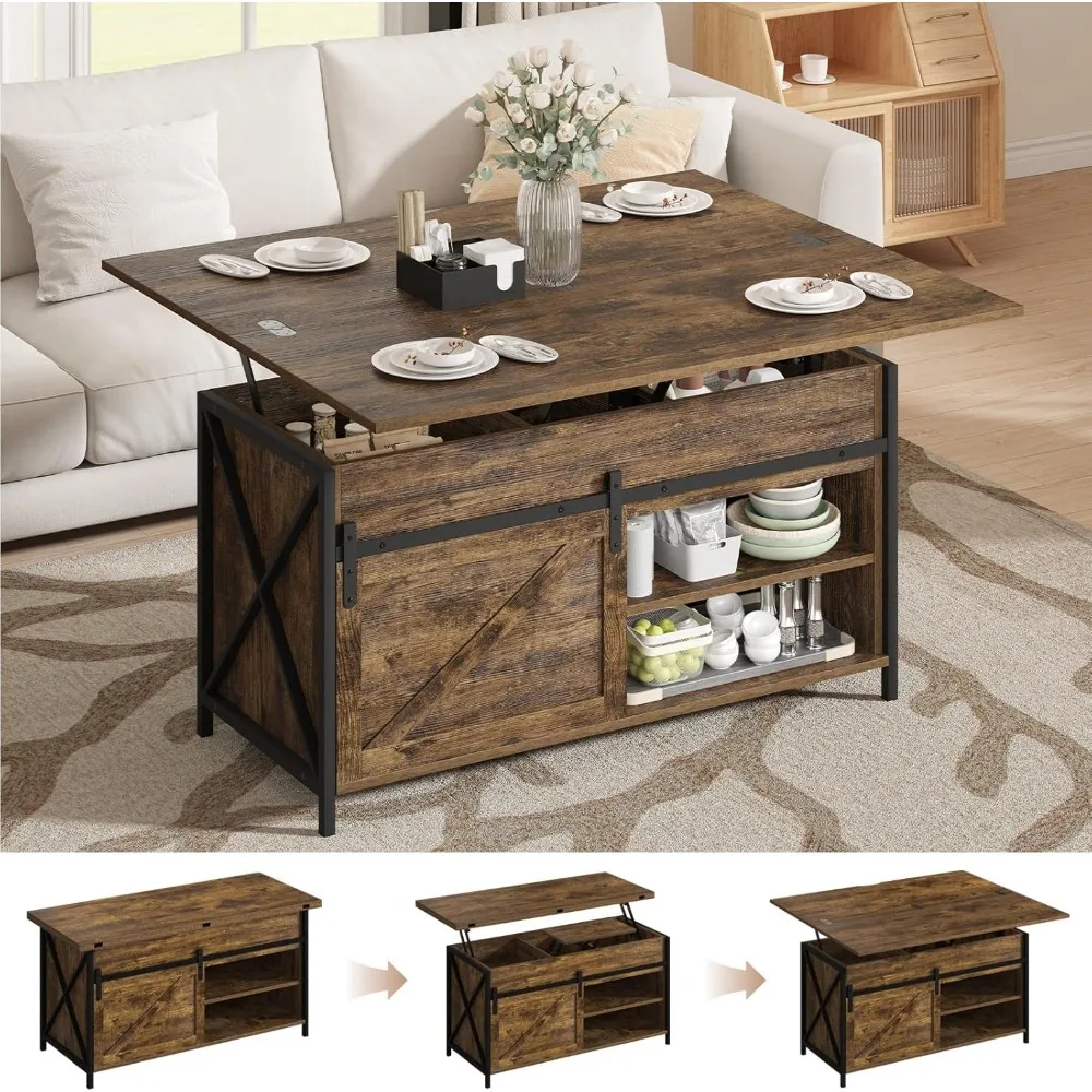 Convertible Coffee Table with Storage, Sliding Door, and Hidden Compartment: Multi-Functional Tea Table