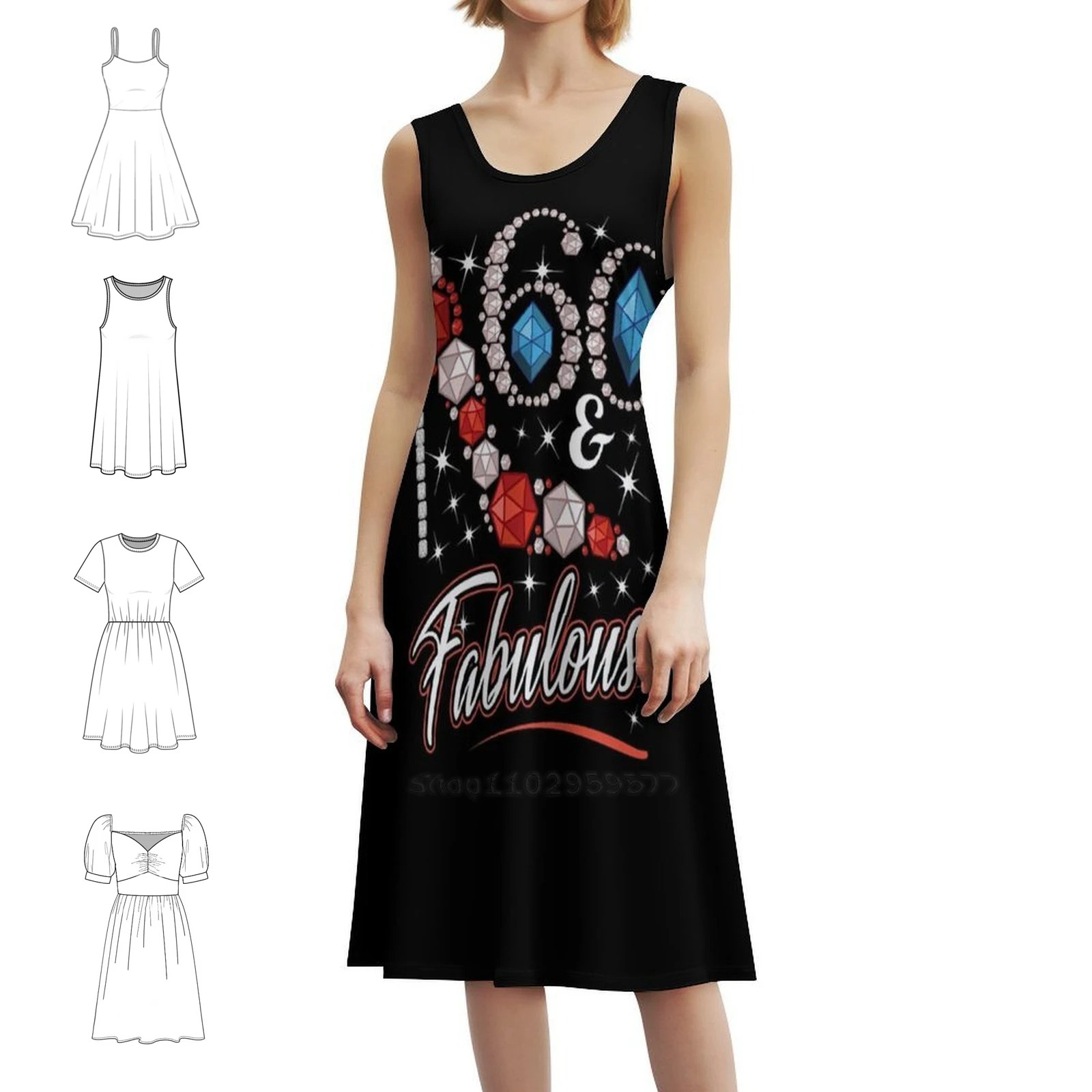 60th aniversário feminino salto alto impresso presente feminino elegante vestido de festa a linha vestido com opções curto/longo/sem mangas vintage