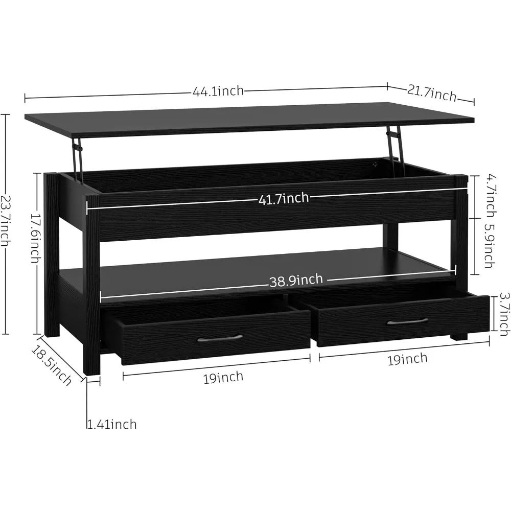 طاولة قهوة بنانا على الطراز القديم مع سطح رفع، وحدة تخزين سرية، ودرجين، ورف مفتوح #3