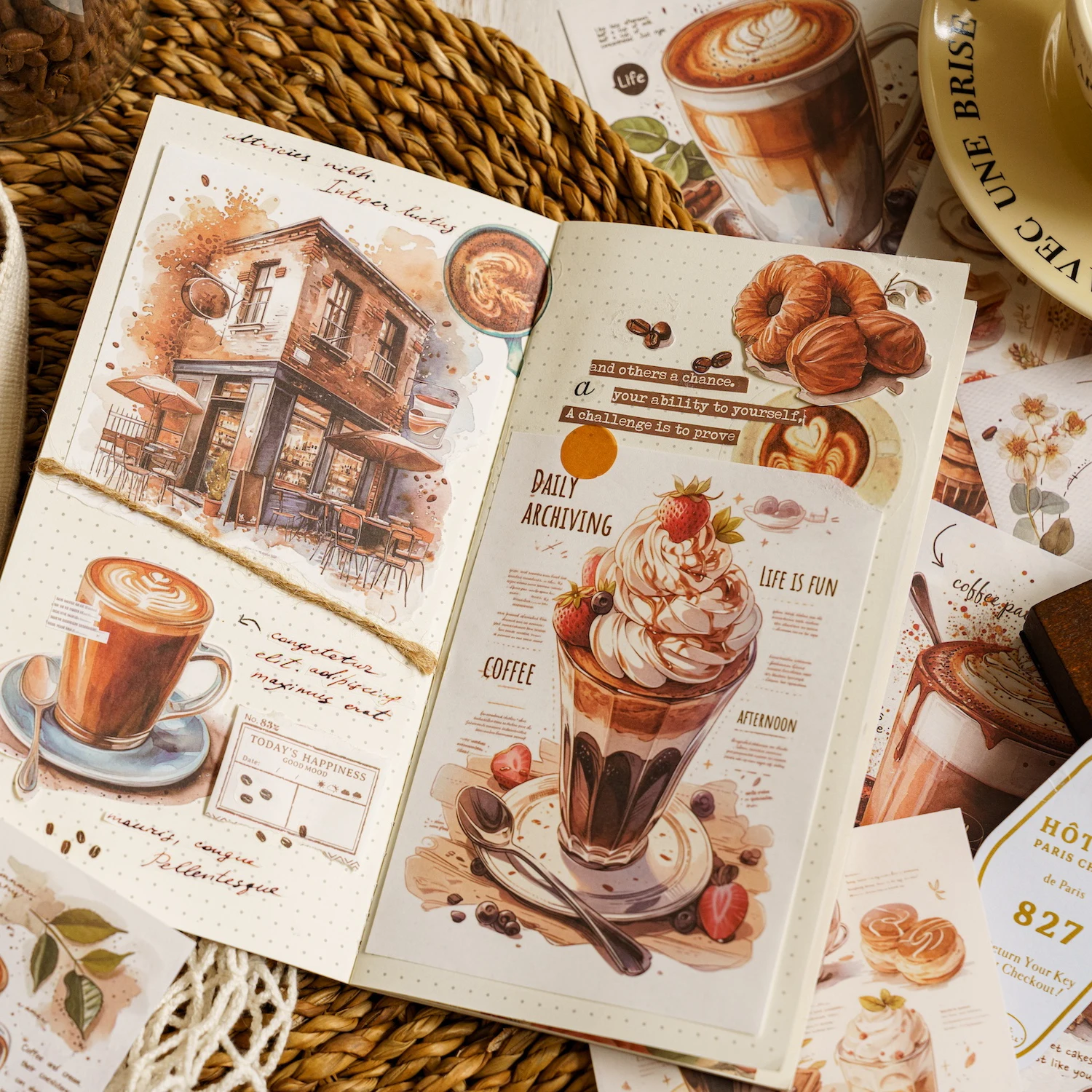 30pcs/lot Travel Coffee Theme Stickers Vintage Coffee Pattern Stickers for Planner Journal Scrapbooking Hand Account Decoration